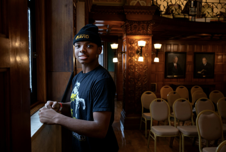 Marcel Bolden stands for a portrait during a Junior Achievement North event at the Landmark Center on Wednesday. St. Paul Public Schools partnered with Junior Achievement North in 2023 to put a local twist on a national program, 3DE, and students will showcase their work Wednesday at Landmark Center downtown. (Jerry Holt/The Minnesota Star Tribune)